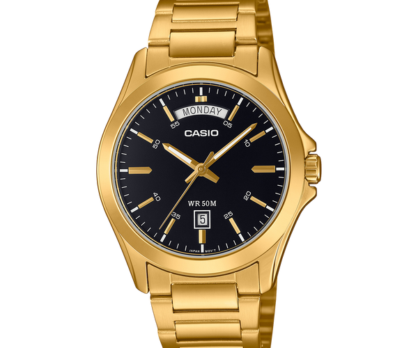 Casio Analog black face Gold plated Band mtp1370G-1A