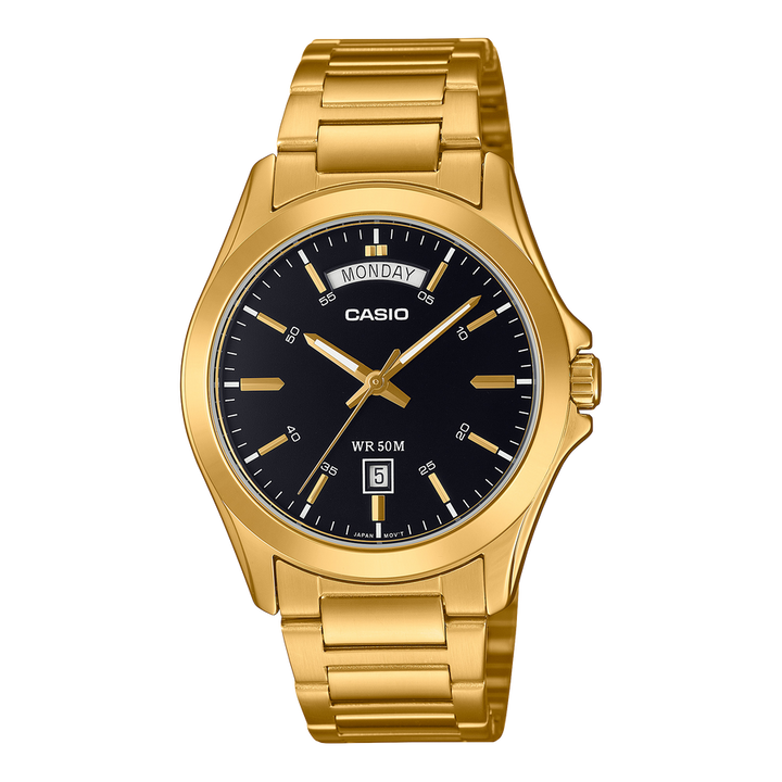 Casio Analog black face Gold plated Band mtp1370G-1A