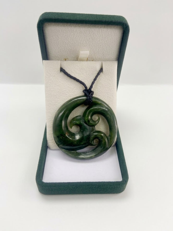 Triple Koru circle Green stone pendant