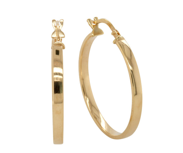 9ct Yellow Gold And Silver Bonded Plain Hoop Earrings