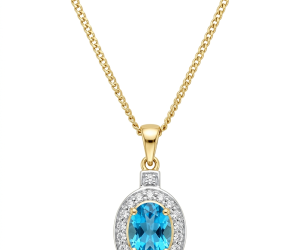 9ct Blue Topaz / diamond pendant