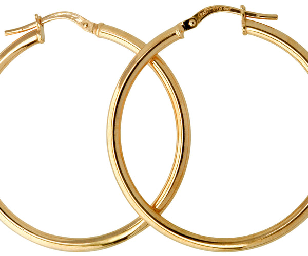 9ct Yellow Gold And Silver Bonded Plain Hoop Earrings