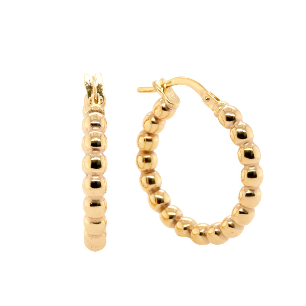 9ct Yellow Gold And Silver Bonded Bead Hoop Earrings