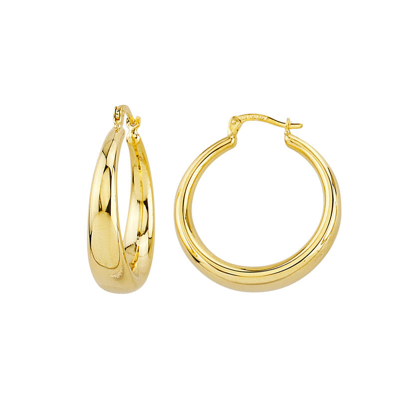 9ct Yellow Gold And Silver Bonded Tapered Hoop Earrings