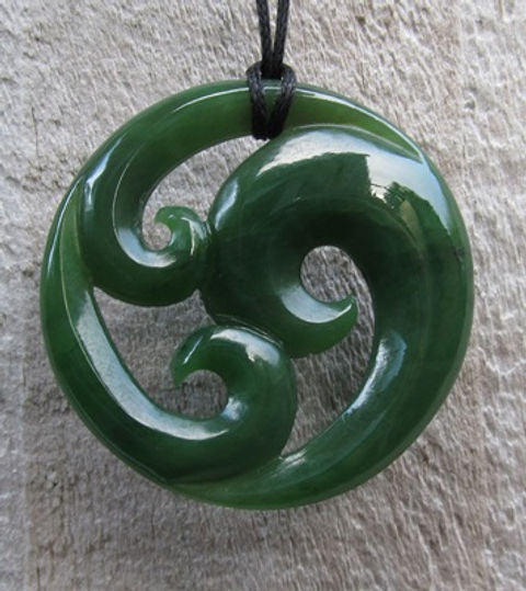 Triple Koru  circle Green stone pendant