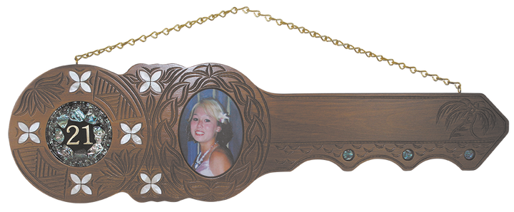 Island design with photo frame, frangipani inlay and 21 disk