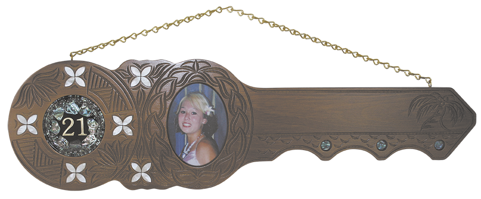 Island design with photo frame, frangipani inlay and 21 disk