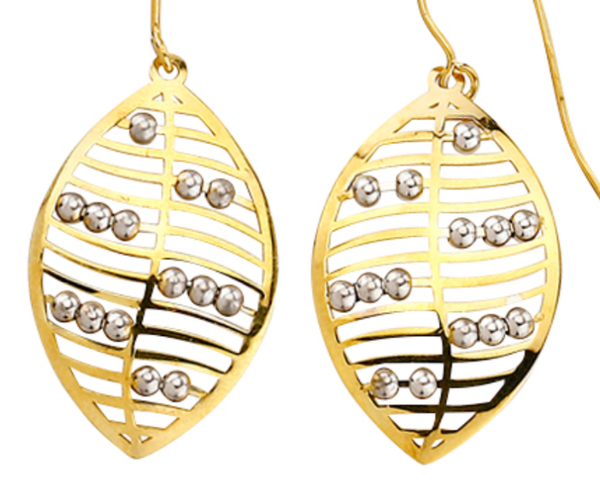 9 carat yellow gold and silver bonded leaf drop earrings