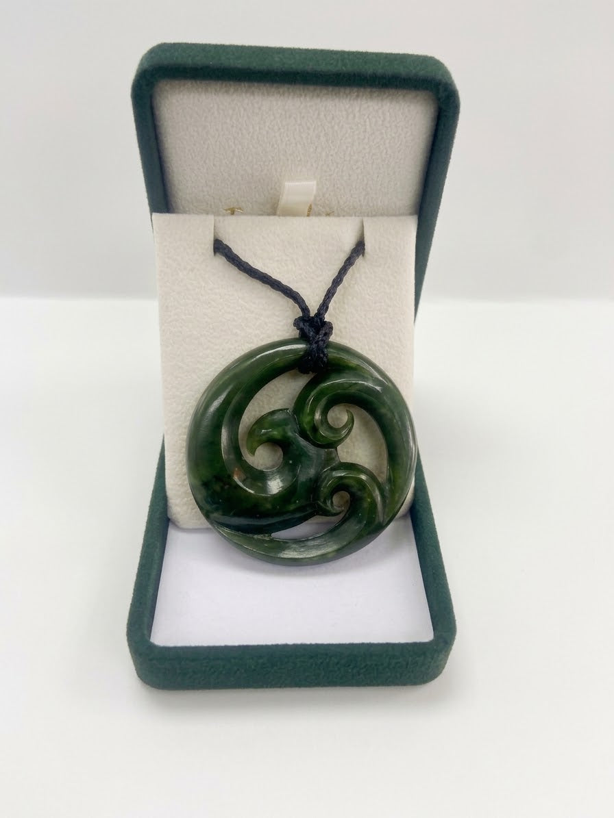 Triple Koru  circle Green stone pendant