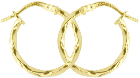 9ct Yellow Gold And Silver Bonded Twisted Hoop Earrings