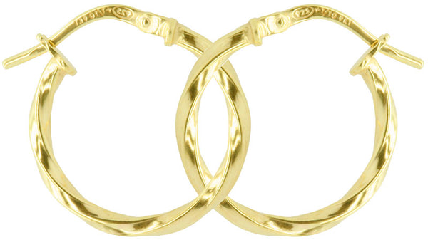 9ct Yellow Gold And Silver Bonded Twisted Hoop Earrings