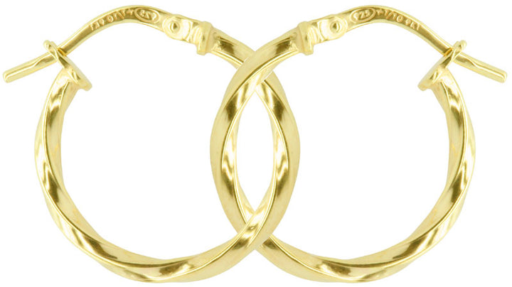 9ct Yellow Gold And Silver Bonded Twisted Hoop Earrings