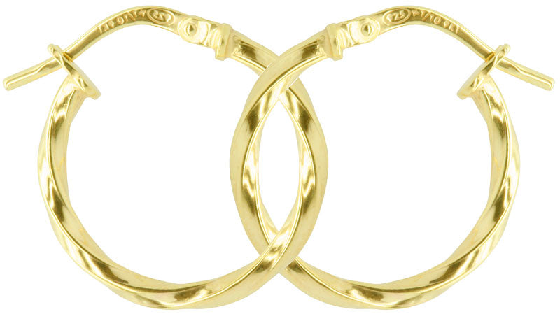 9ct Yellow Gold And Silver Bonded Twisted Hoop Earrings