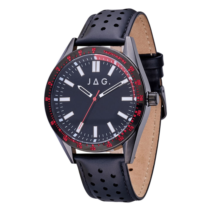 Jag “sandown” Black dial leather strap watch J2848