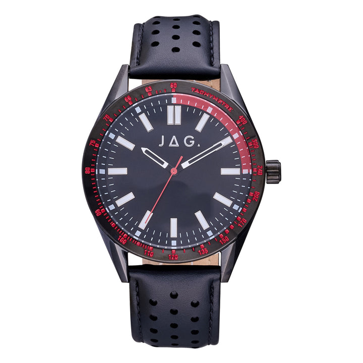 Jag “sandown” Black dial leather strap watch J2848