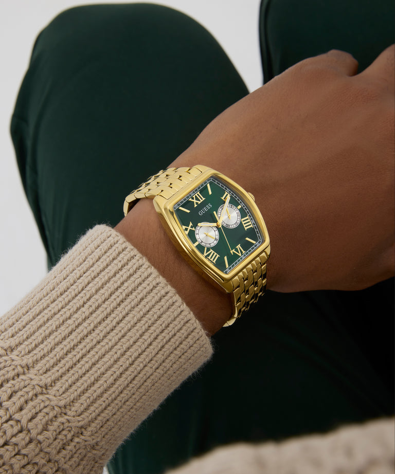 Guess Gabriel Green dial gold tone multifunction watch GW0975G2