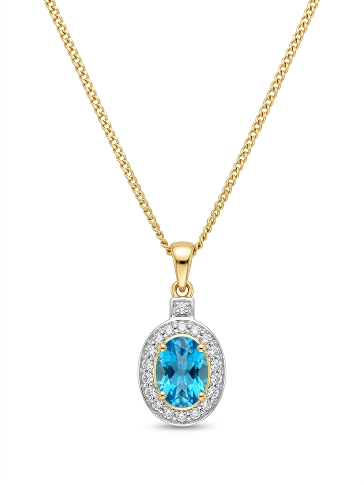 9ct Blue Topaz / diamond pendant
