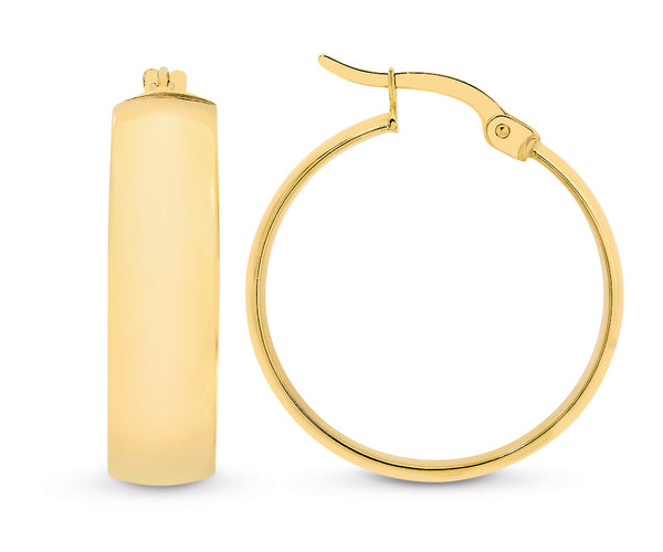 9ct Yellow Gold And Silver Bonded Plain Hoop Earrings