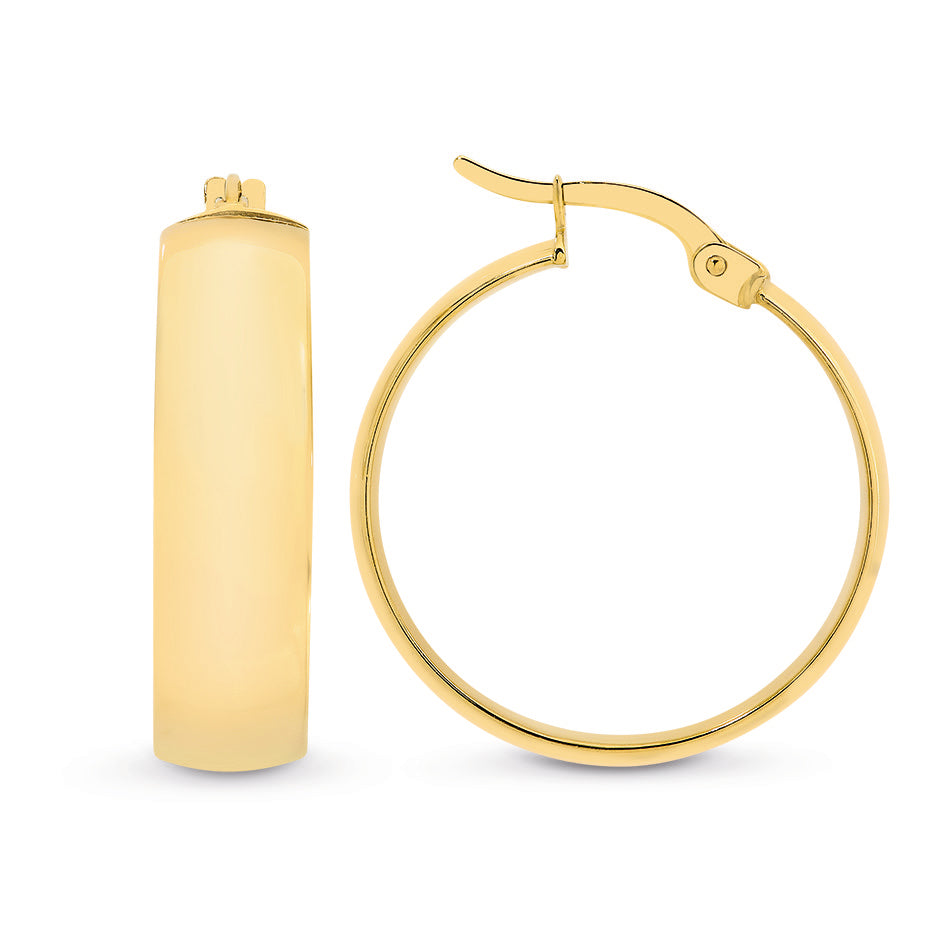 9ct Yellow Gold And Silver Bonded Plain Hoop Earrings