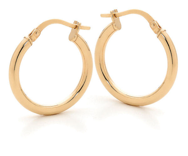 9ct Yellow Gold And Silver Bonded Plain Hoop Earrings