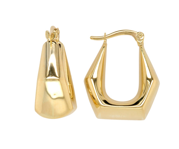 9ct Yellow Gold And Silver Bonded Hexagonal Hoop Earrings