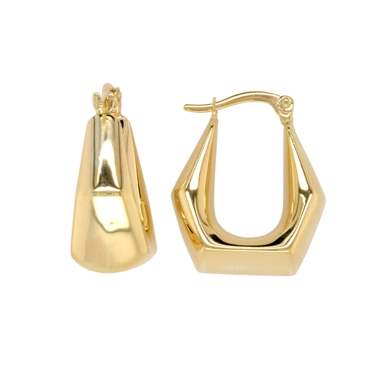 9ct Yellow Gold And Silver Bonded Hexagonal Hoop Earrings