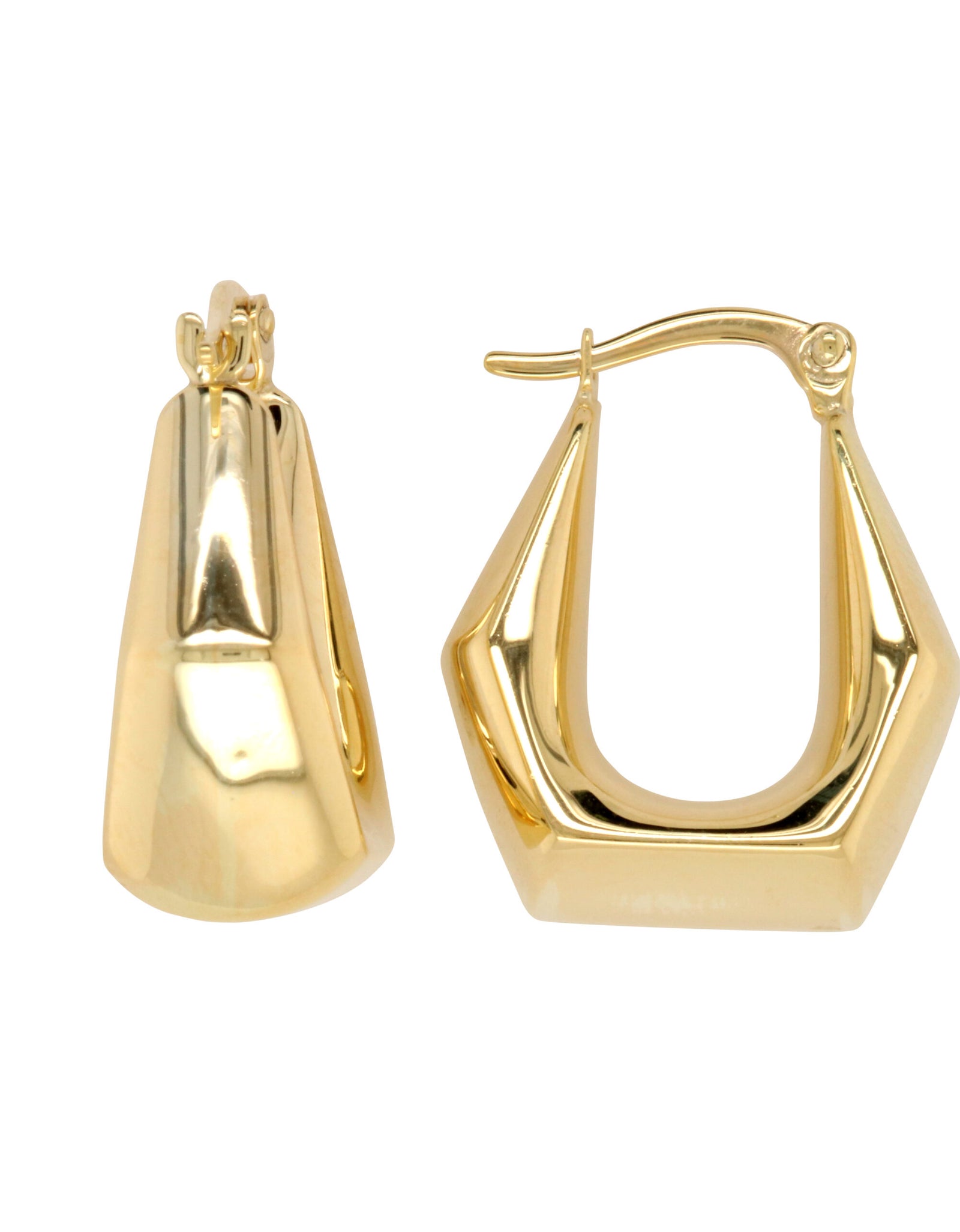 9ct Yellow Gold And Silver Bonded Hexagonal Hoop Earrings