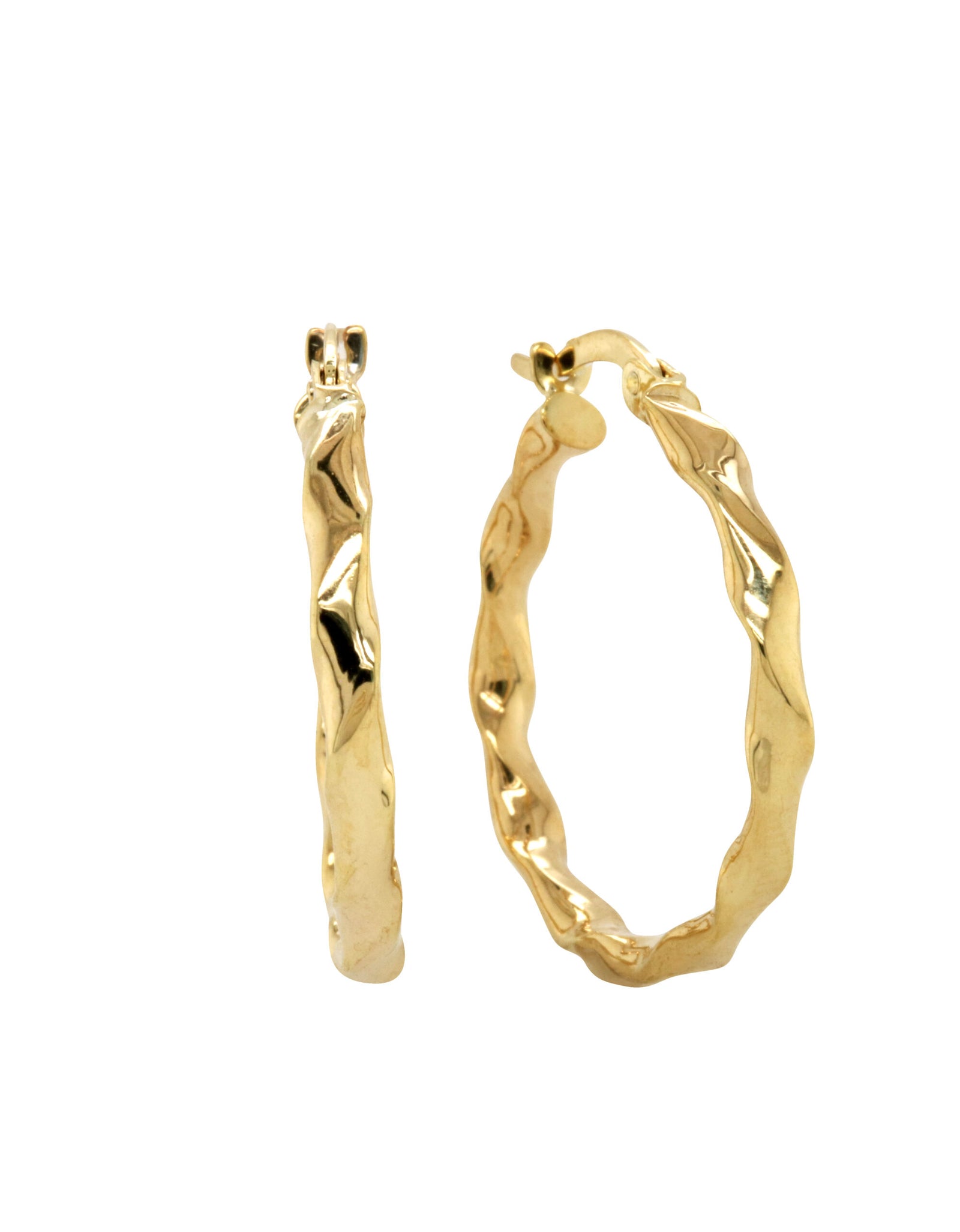 9ct Yellow Gold And Silver Bonded Faceted Hoop Earrings