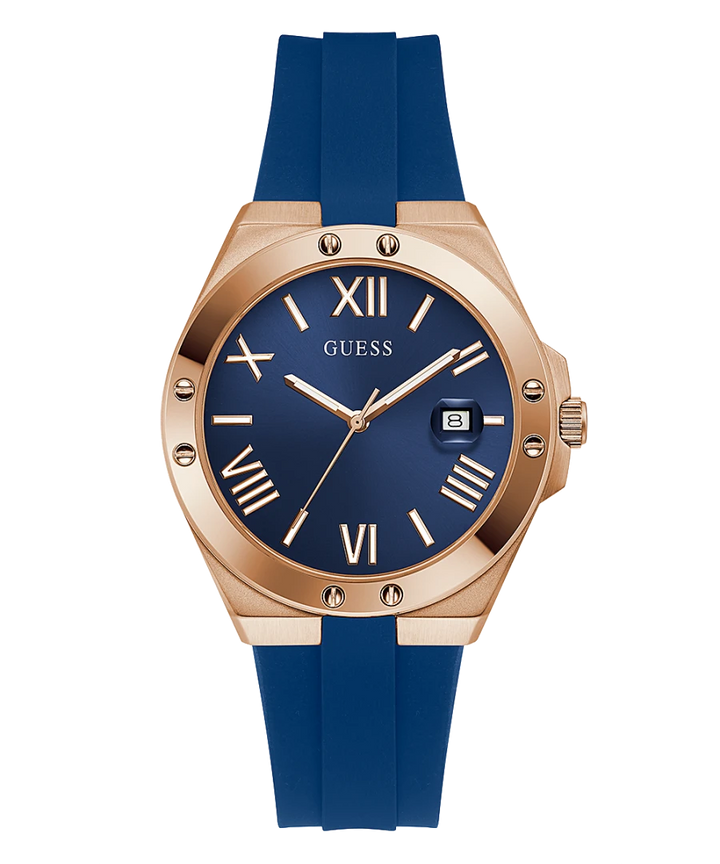 Rose Gold Tone Case Blue Silicone Watch GW0388G3