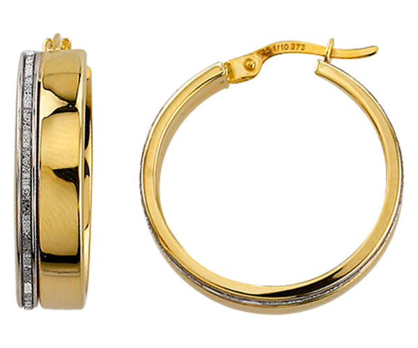 9ct Yellow & White Gold, Silver Bonded Hoop Earrings