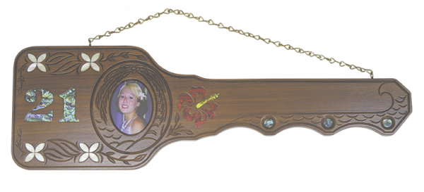 Island design with inlaid paua 21st key