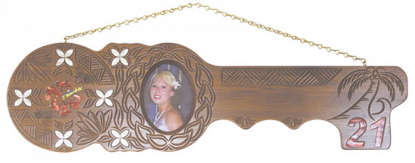 Island design with photo frame inlay hibiscus,frangipini and 21