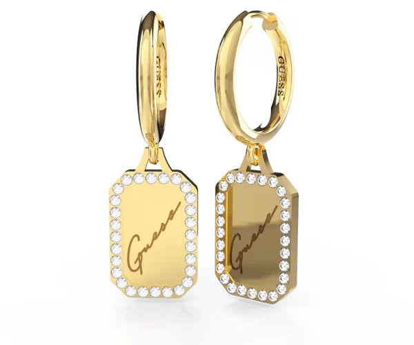 Guess Gold Plated Stainless Steel Tag Huggies Earring